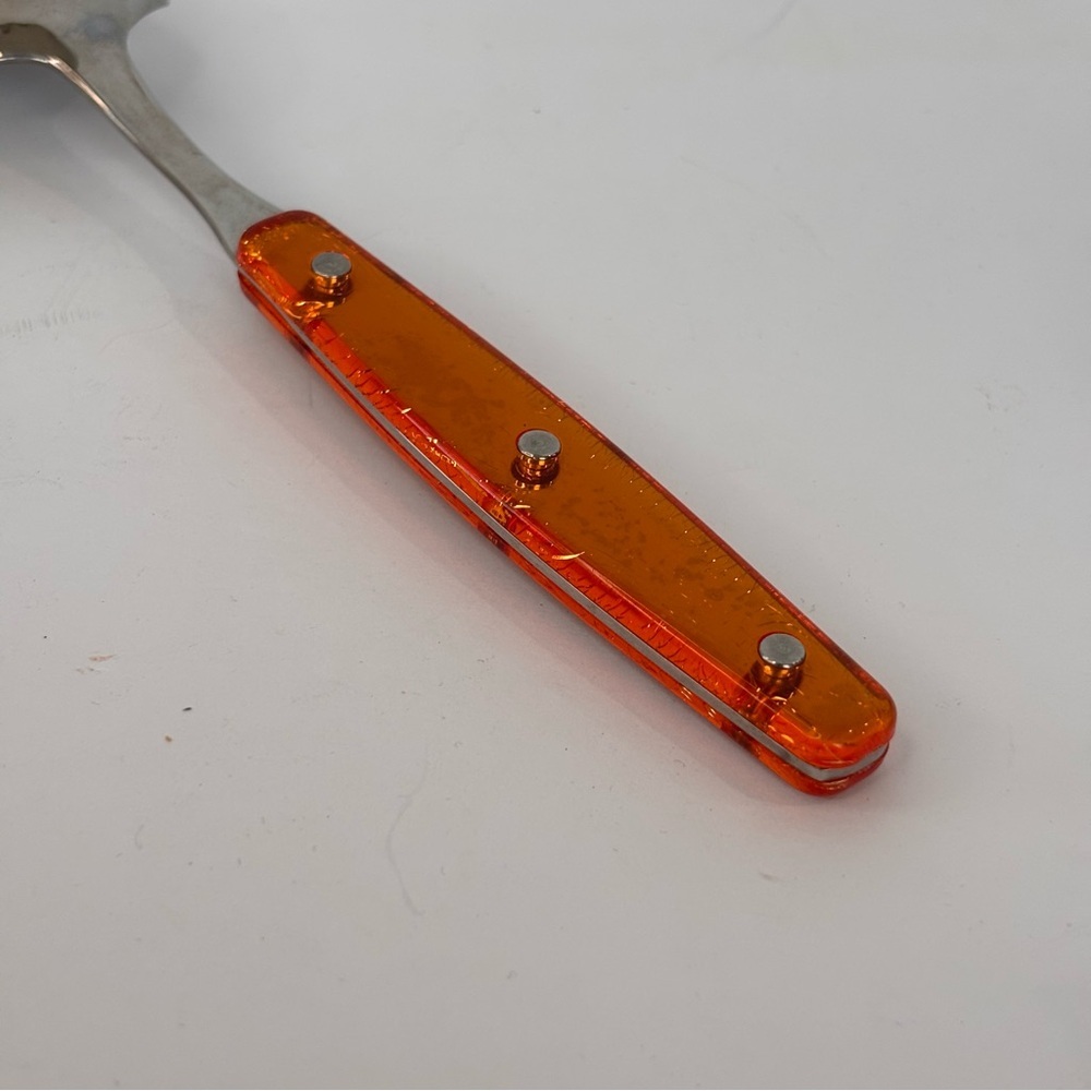 Vtg MCM Grapefruit Spoon With Orange 3 Rivet Acrylic Handle - Picture 4 of 8